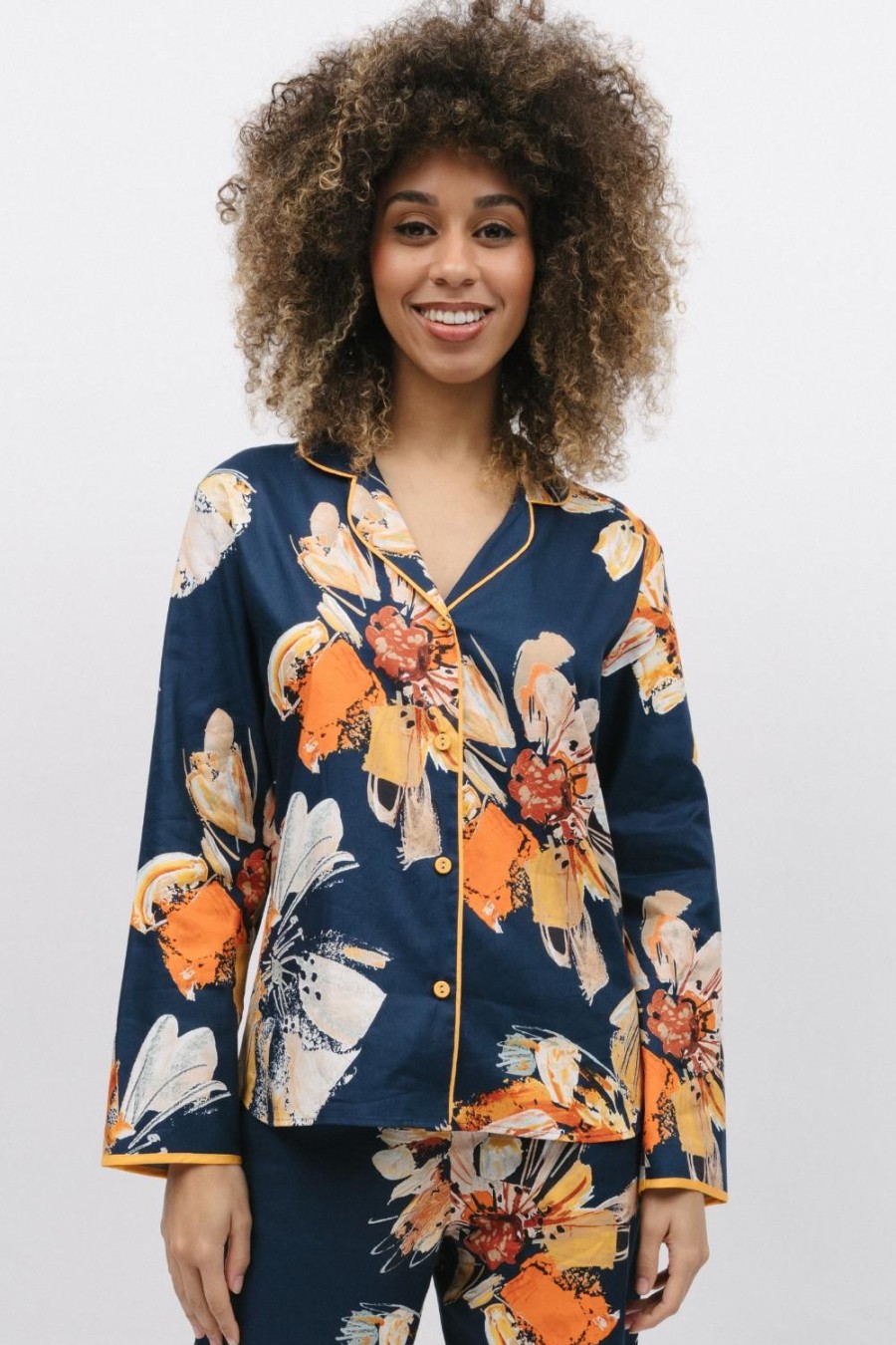 Nightwear Cyberjammies | Cosmo Floral Print Long Sleeve Pyjama Top Navy Mix