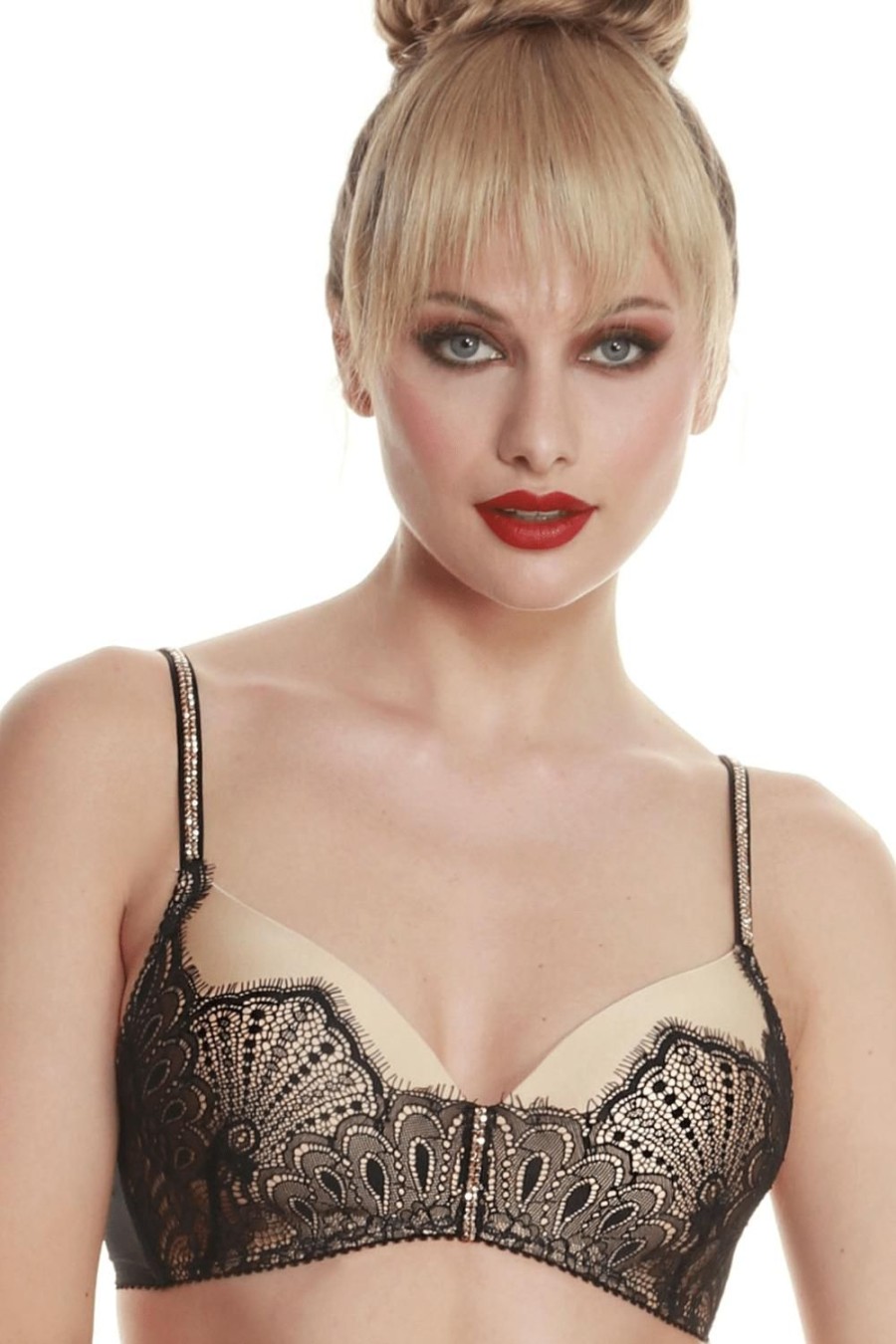 Bras Prelude | Tresor Wireless Bra With Swarovski Crystals (B-D Sizing) Black/Nude