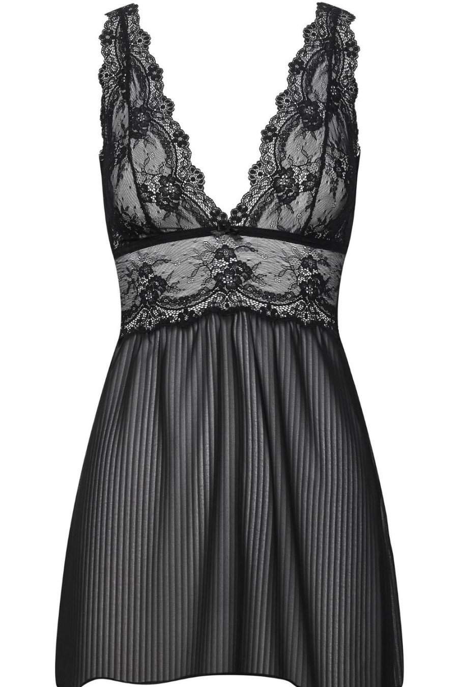 Lingerie Cadolle Babydolls | Grace Lace & Striped Chiffon Nightie Black