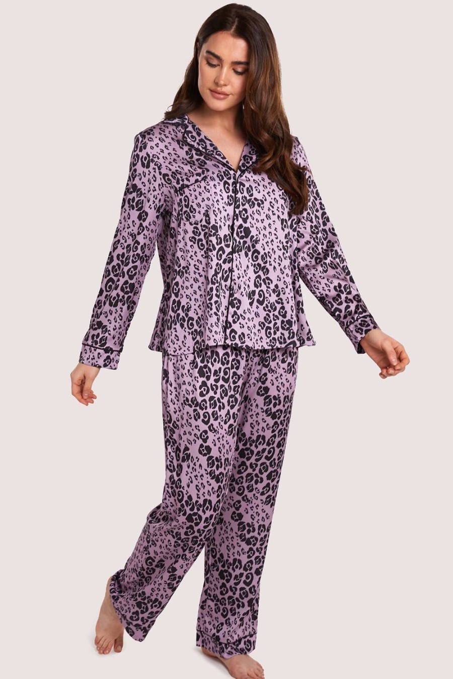 Lingerie Wolf & Whistle Lingerie Sets | Kaylee Animal Print Pyjama Set Lilac