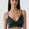 Bras Else | Botanist Silk Cropped Ruffled Bralette Cedar/Black