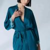 Nightwear Simone Pérèle | Satin Secrets Kimono, Size L (Uk 12-14) Cyan Blue