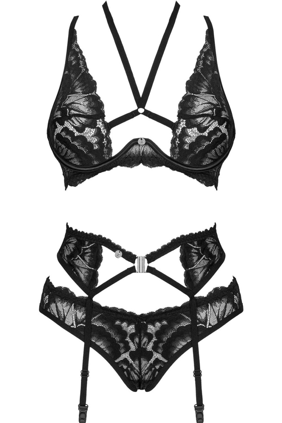 Lingerie Obsessive 3 Piece Sets | Alessya Bra, Brief & Suspender Black