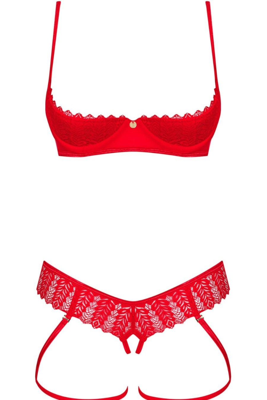 Lingerie Obsessive 2 Piece Sets | Ingridia Cupless Bra & Crotchless Harness Thong Red