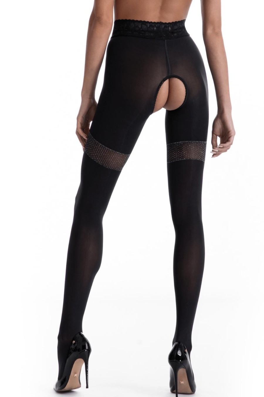 Lingerie Amour Crotchless Lingerie | Glamour Crotchless Tights 80 Denier Black