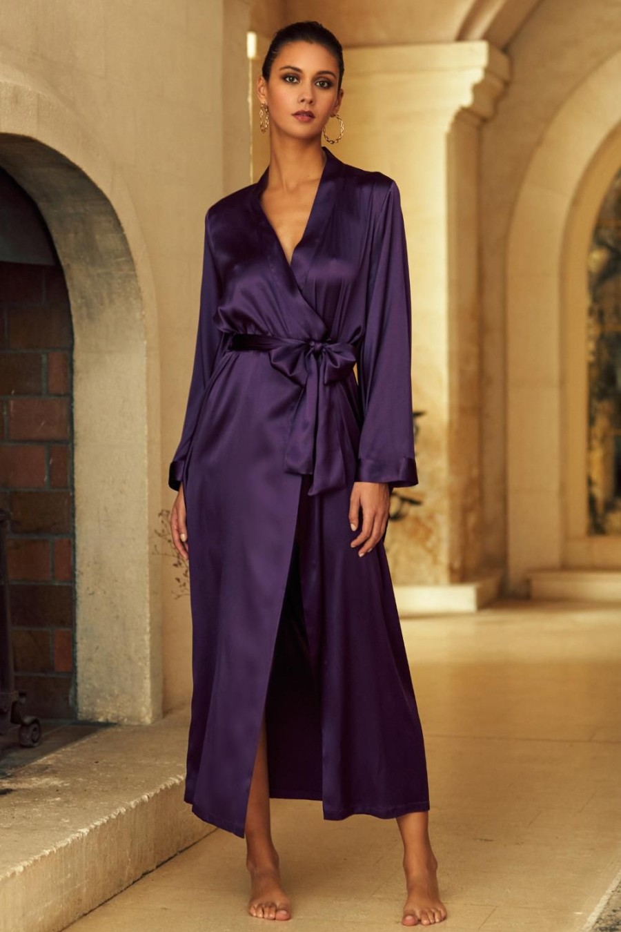 Nightwear Marjolaine | Sophia Long Kimono Plum