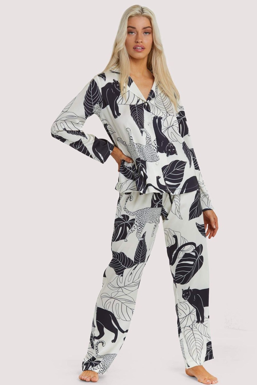 Nightwear Wolf & Whistle | Panther Print Satin Pyjama Set Multi