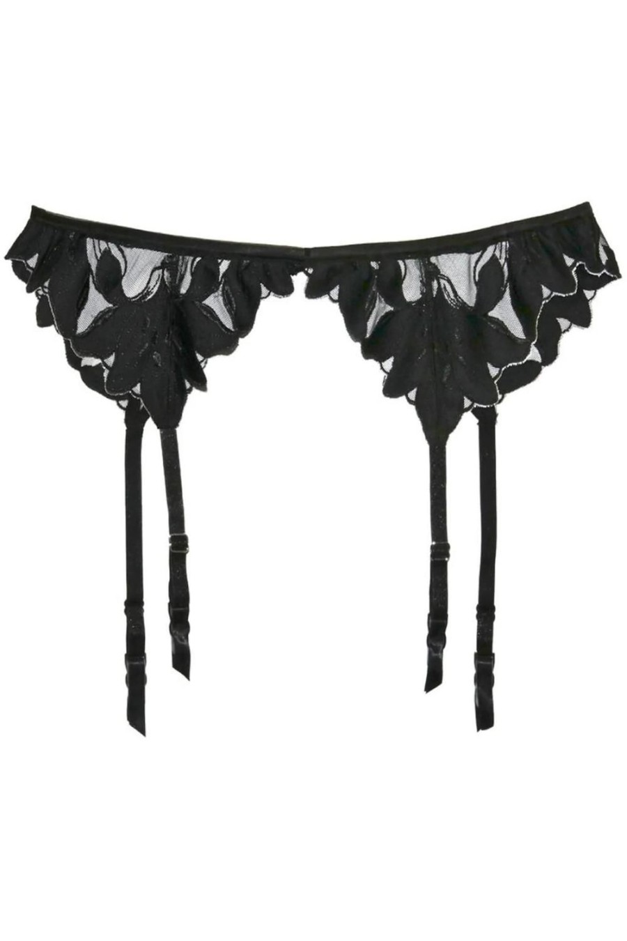 Lingerie Fleur Du Mal Suspender Belts | Lily Embroidery Suspender Black