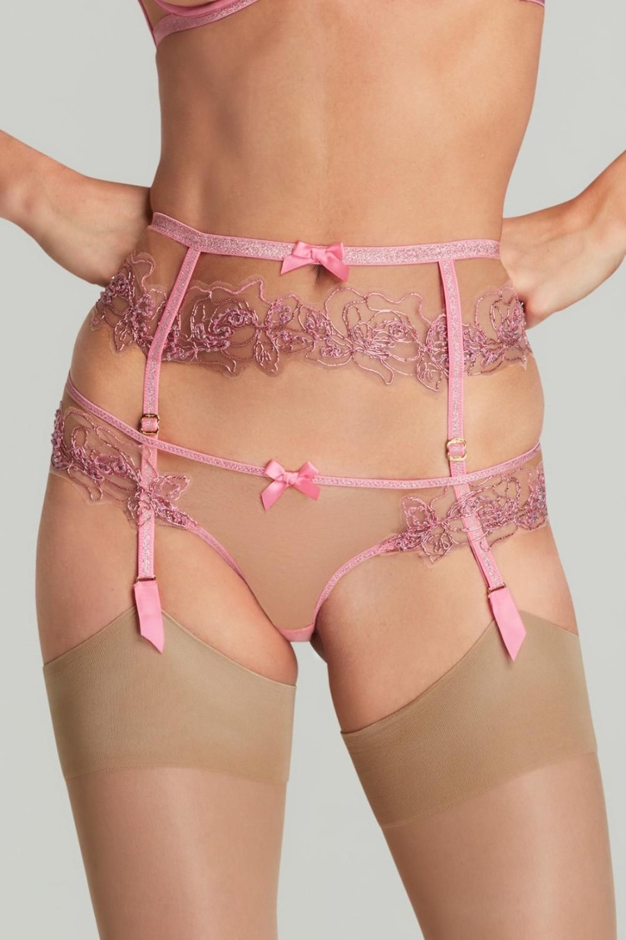 Lingerie Agent Provocateur Suspender Belts | Lindie Suspender Belt Dusky Pink