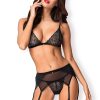 Lingerie Obsessive 3 Piece Sets | Shibu Bra, Thong & Garter Belt Black