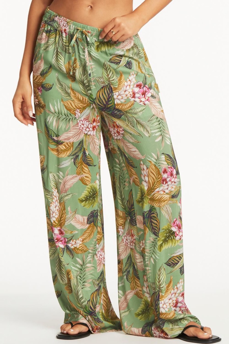 Swimwear Sea Level | Lost Paradise Palazzo Beach Pants Green