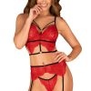 Lingerie Obsessive Lingerie Sets | Mettia Bra, Brief & Suspender Red/Black