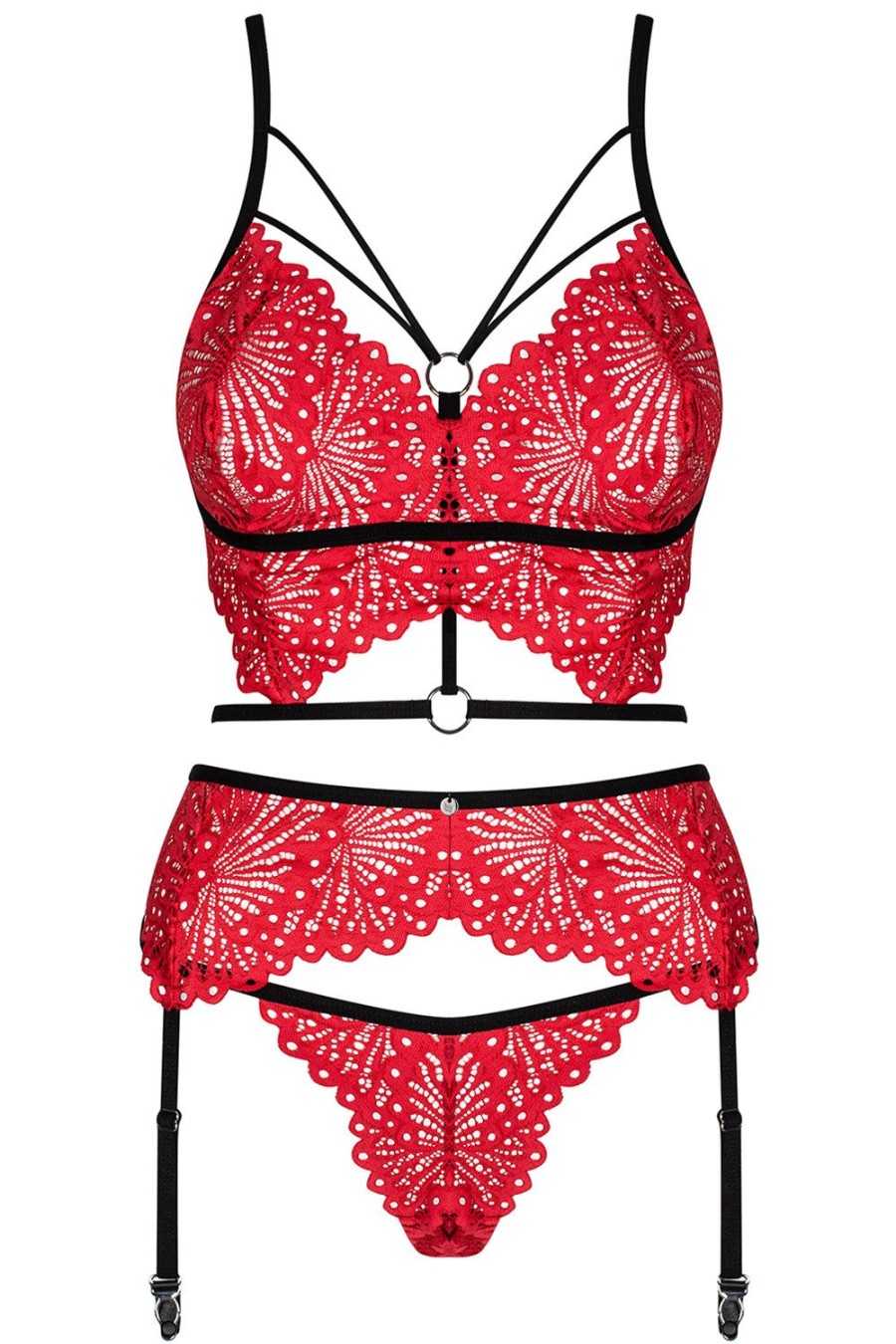 Lingerie Obsessive Lingerie Sets | Mettia Bra, Brief & Suspender Red/Black