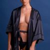 Nightwear Atelier Amour | Nuit A Broadway Satin & Lace Kimono Black