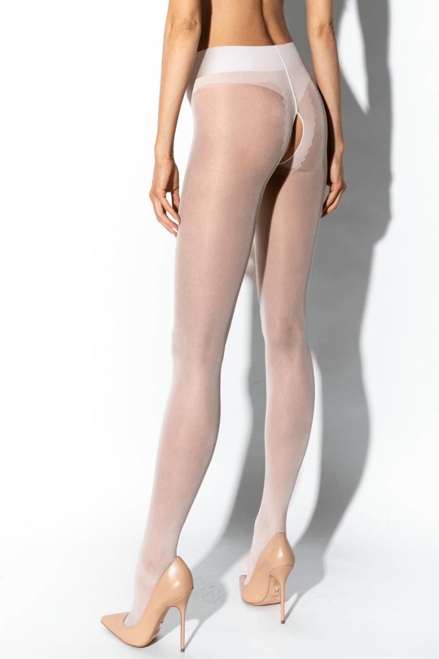 Hosiery Amour Crotchless Tights | Crotchless Gloss Tights 20 Denier White