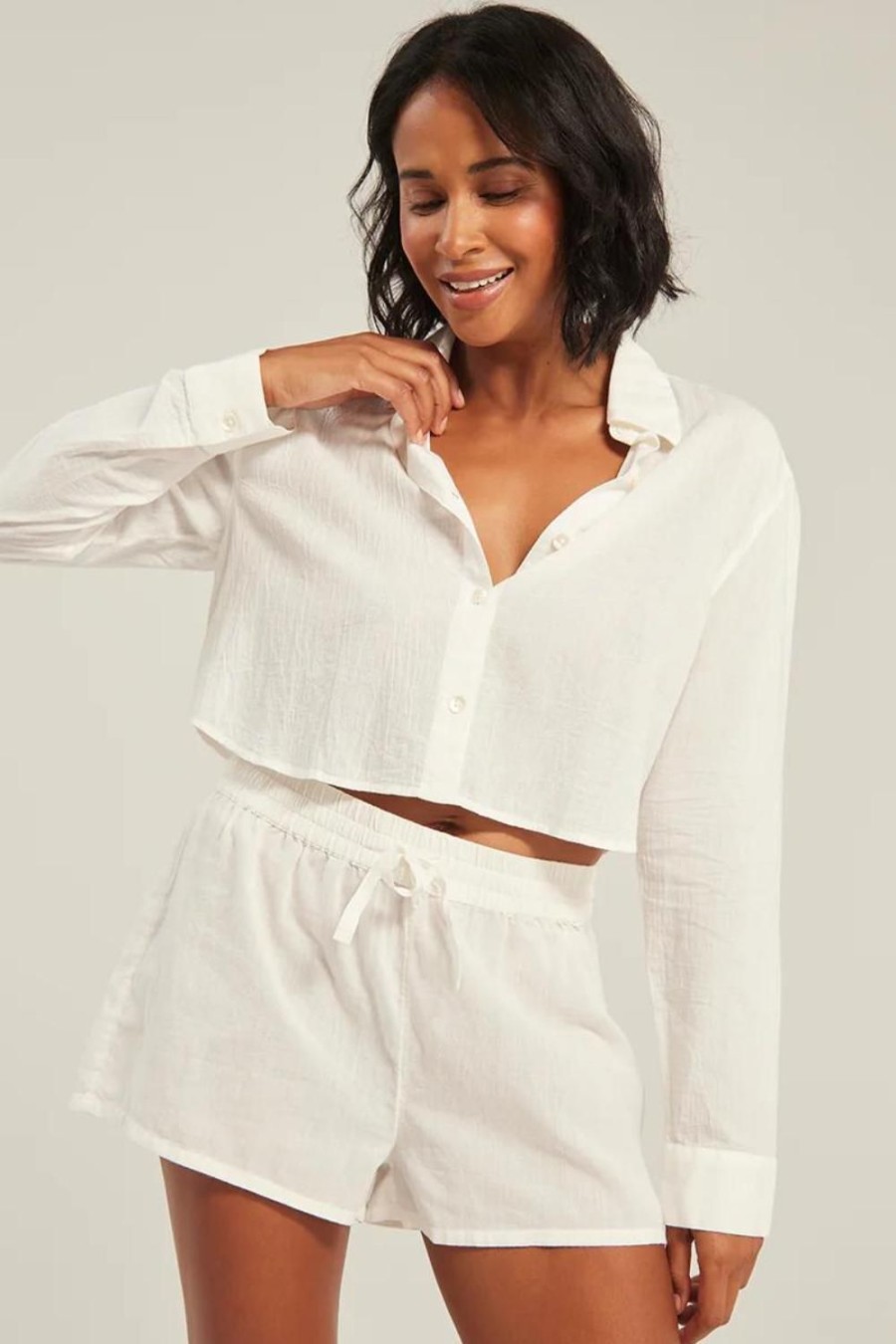 Accessories Nudea Whips & Feather Ticklers | Organic Cotton Cropped Pj Shirt White