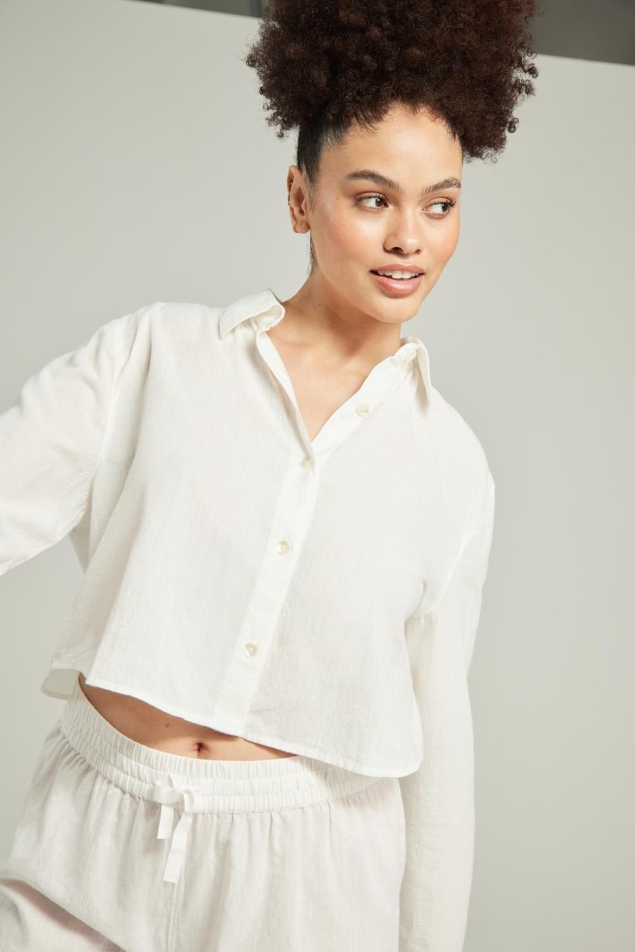 Accessories Nudea Whips & Feather Ticklers | Organic Cotton Cropped Pj Shirt White