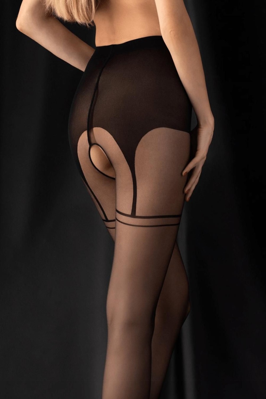 Hosiery FiORE Patterned Tights | Sensual Delight Crotchless Tights 20 Denier Black