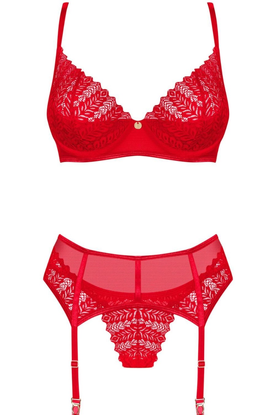 Lingerie Obsessive Lingerie Sets | Ingridia Bra, Thong & Suspender Red