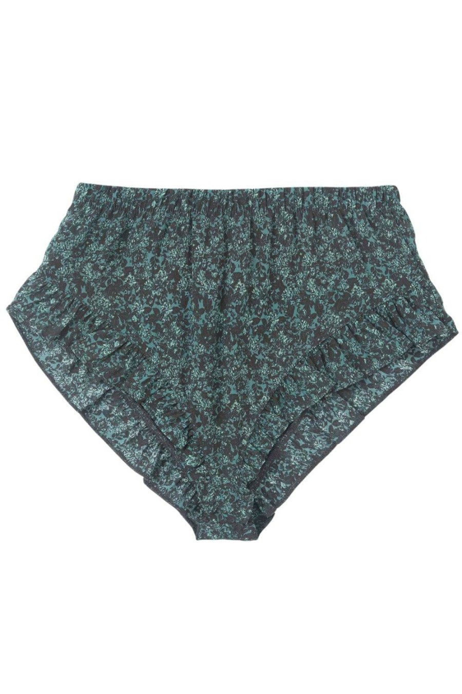 Lingerie Else Shorties | Botanist Silk Ruffled Shorts Cedar/Black