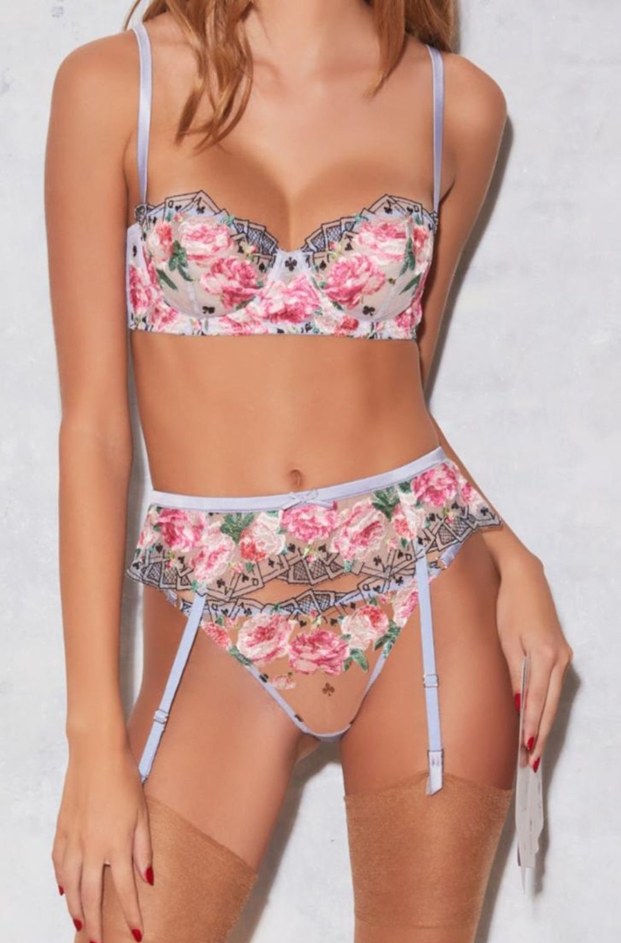 Lingerie Fleur Du Mal Suspender Belts | Card Embroidery Suspender Pastel Sky