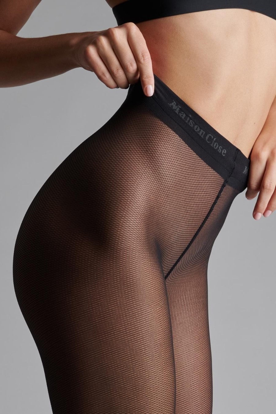 Hosiery Maison Close Back Seamed Tights | Signature Seamed Fishnet Illusion Tights 25 Denier Black