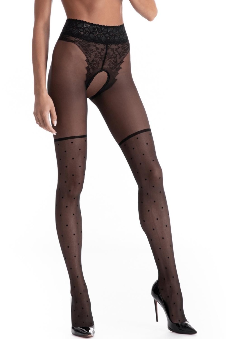 Hosiery Amour Patterned Tights | Lolita Crotchless Tights 30 Denier Black