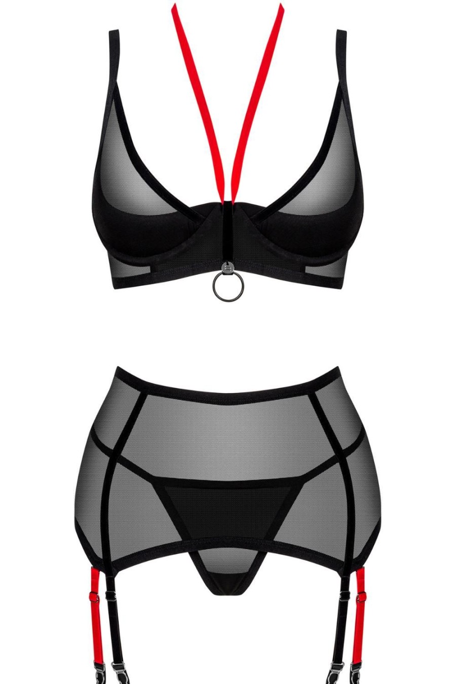 Lingerie Obsessive Lingerie Sets | Glandez Bra, Thong & Suspender Black