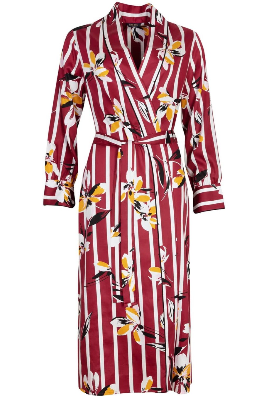 Nightwear Fable & Eve | Marylebone Stripe Floral Print Long Dressing Gown Burgundy