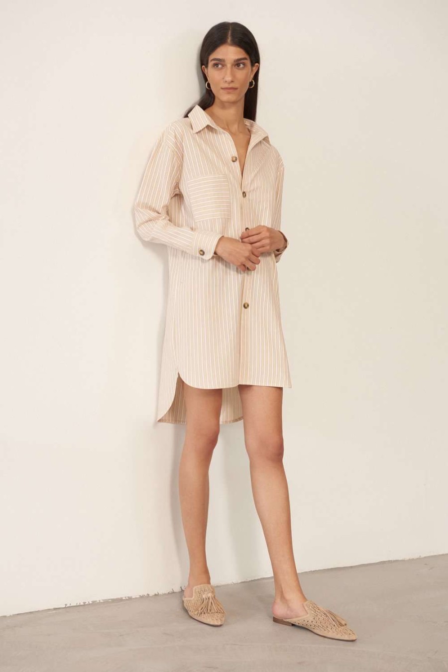 Lingerie Else Dresses | Hamptons Shirt Dress Flax/White/Clay