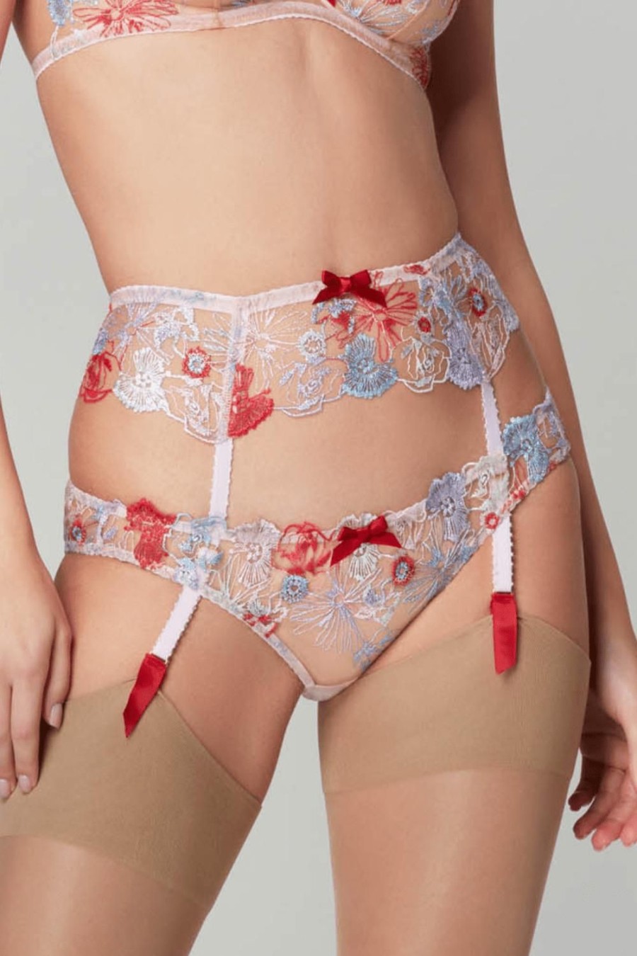 Lingerie Agent Provocateur Suspender Belts | Zuri Suspender Red/Blue/Sand