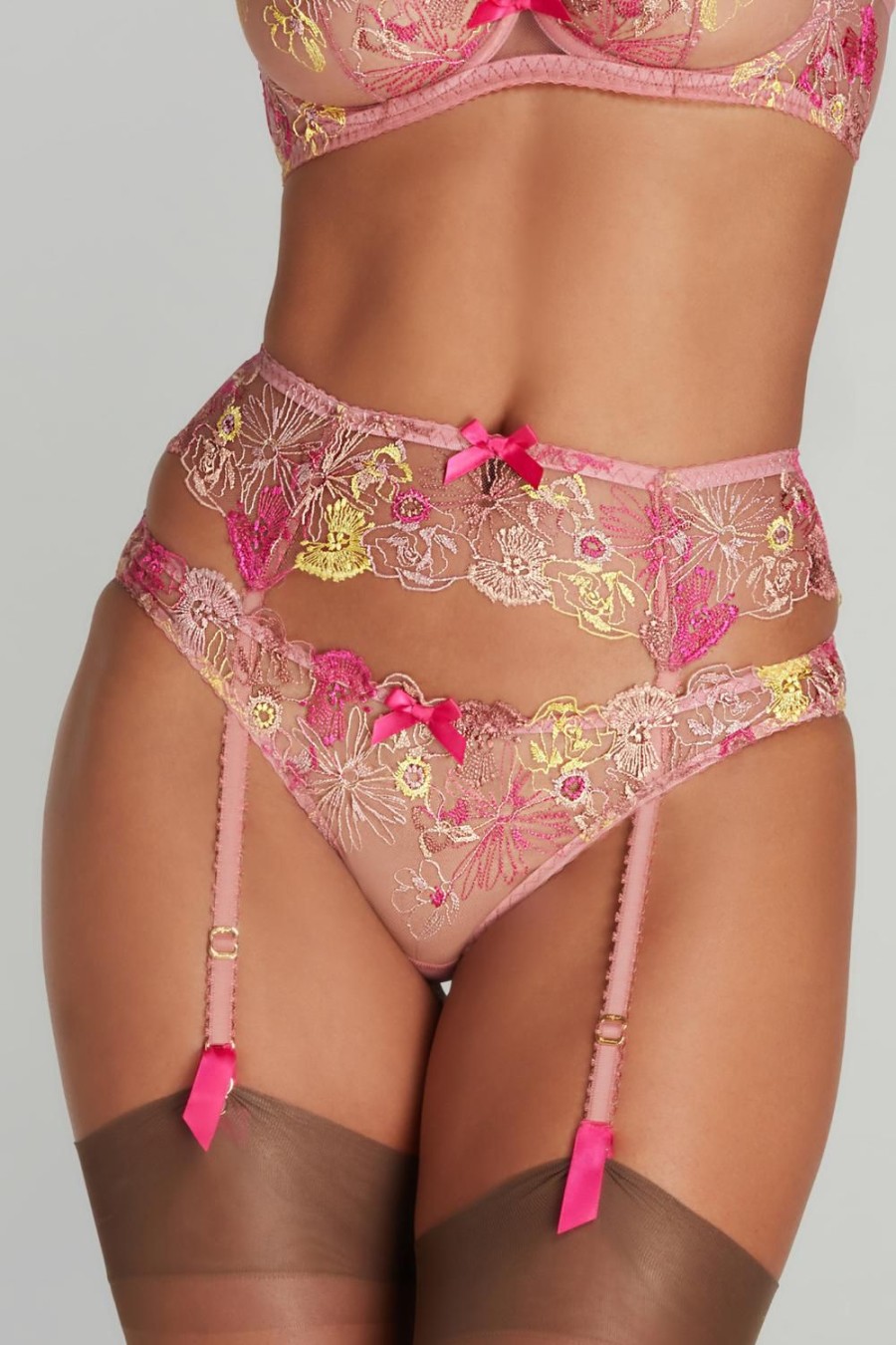 Lingerie Agent Provocateur Suspender Belts | Zuri Suspender Dusky Pink/Yellow