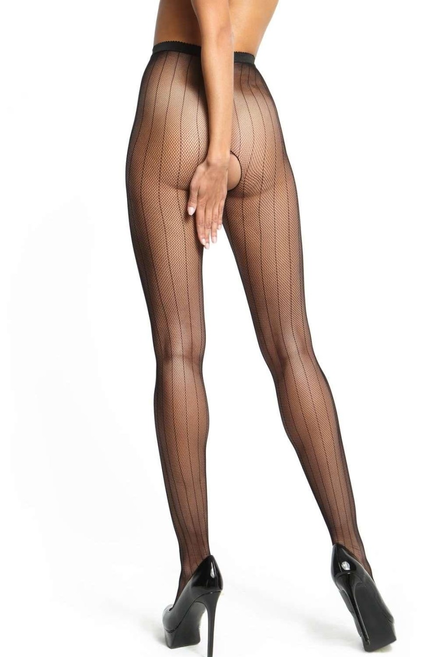 Hosiery Miss O Black Tights | Open Crotch Seamed Fishnet Tights 20 Denier Black