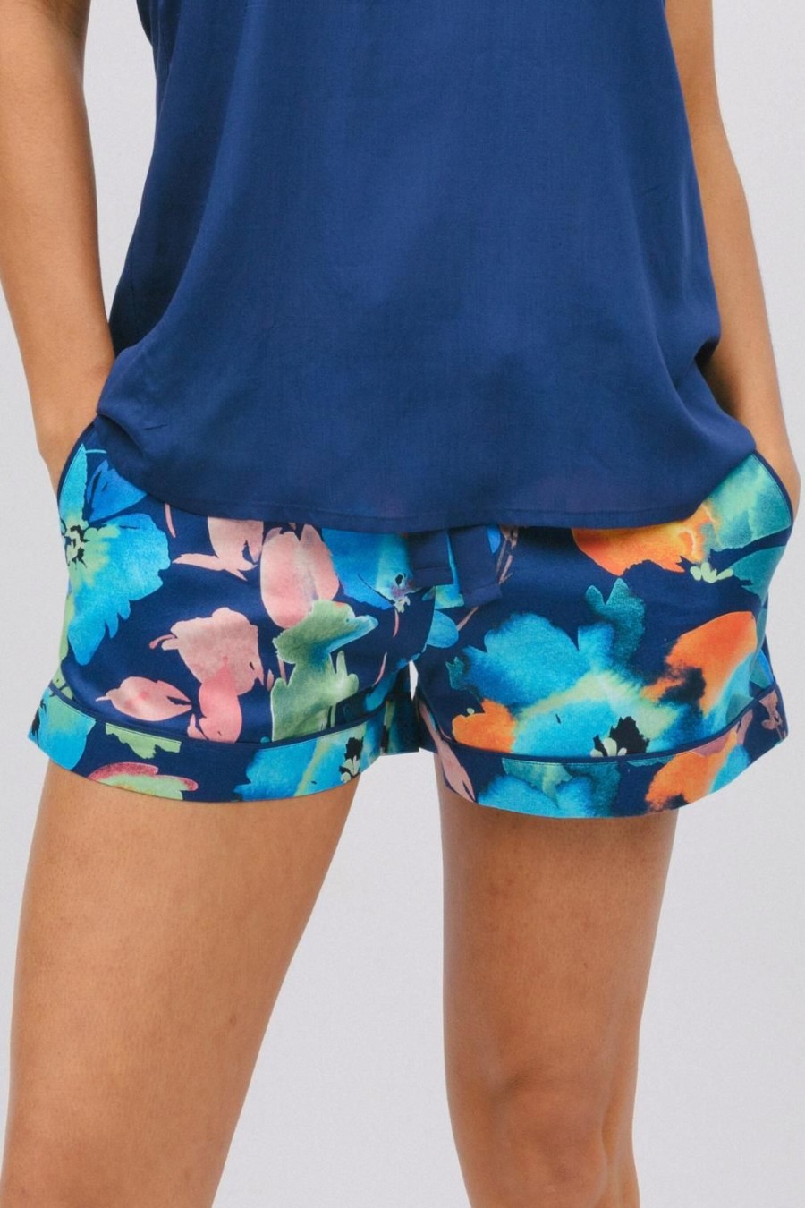 Nightwear Cyberjammies | Bea Floral Print Shorts Dark Blue Mix