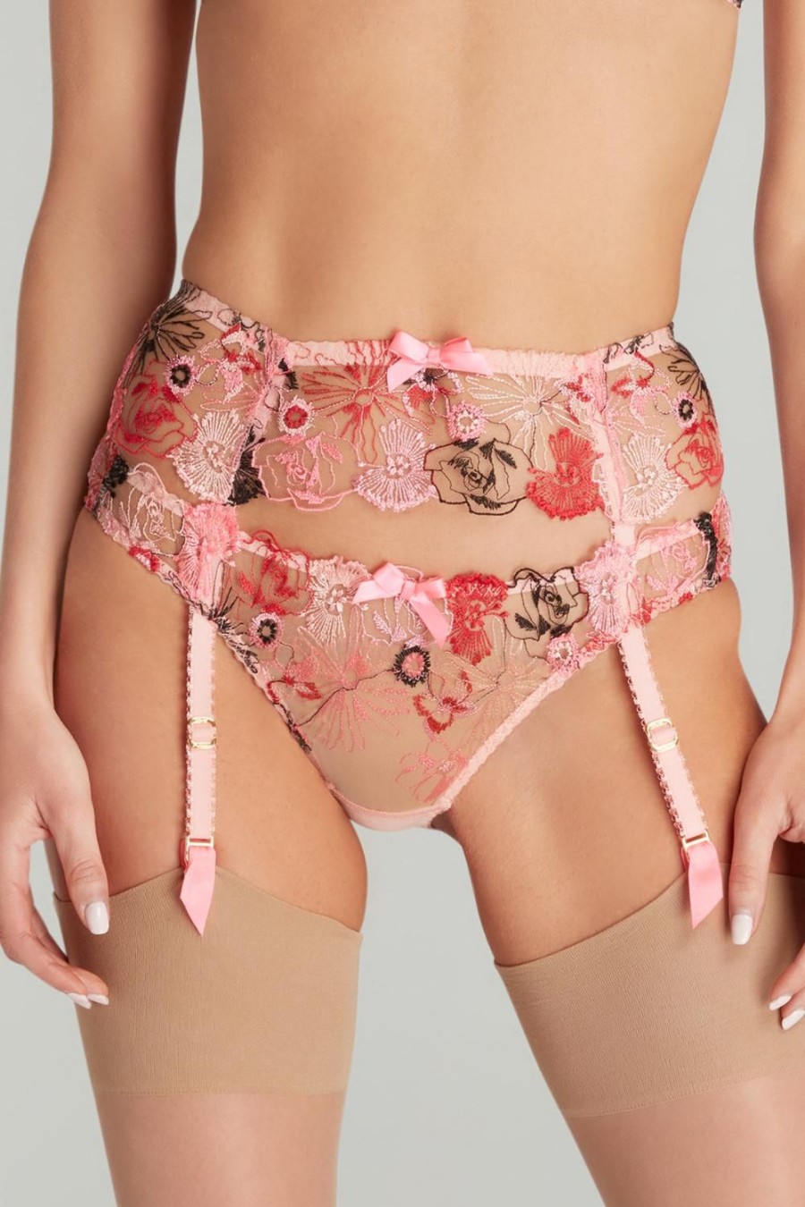 Lingerie Agent Provocateur Suspender Belts | Zuri Suspender Pink/Red/Sand