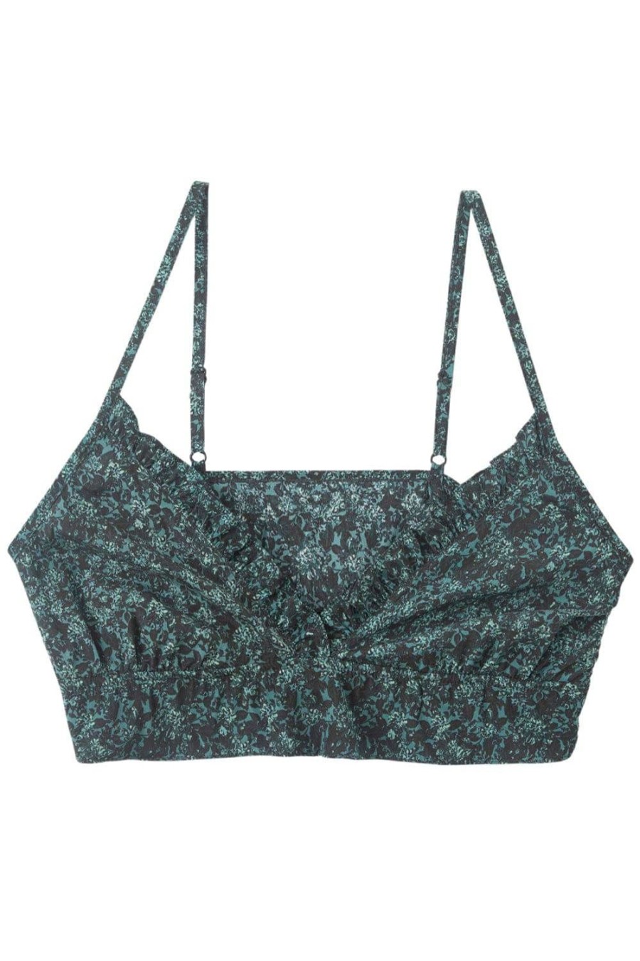 Accessories Else Whips & Feather Ticklers | Botanist Silk Cropped Ruffled Bralette Cedar/Black