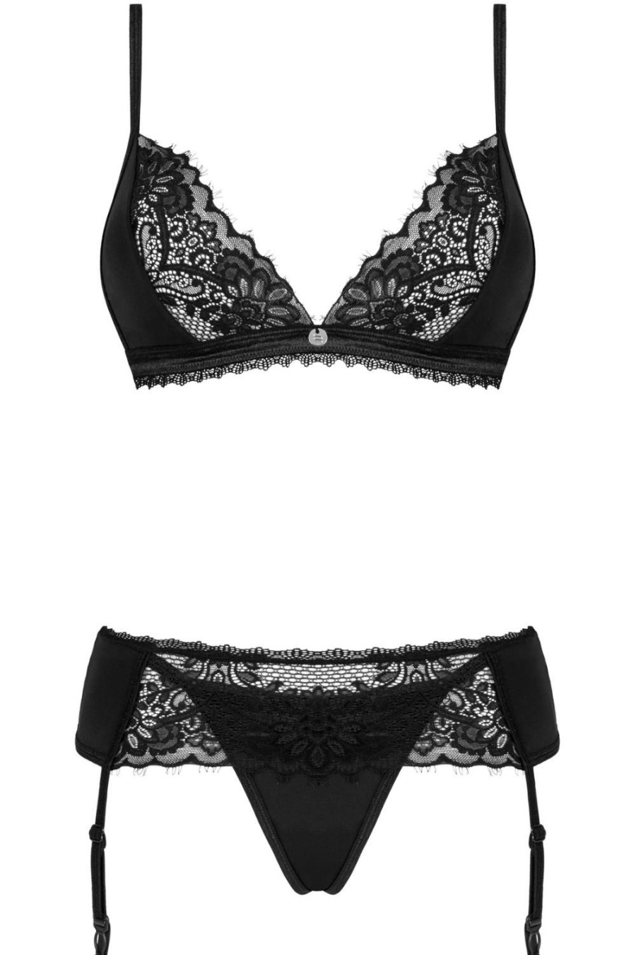 Lingerie Obsessive Lingerie Sets | Maderris Bra, Thong & Suspender Black