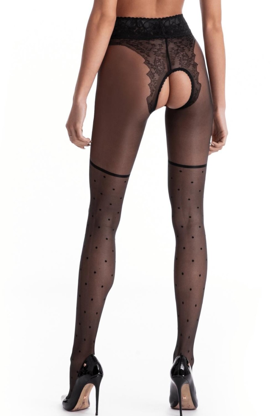 Lingerie Amour Crotchless Lingerie | Lolita Crotchless Tights 30 Denier Black