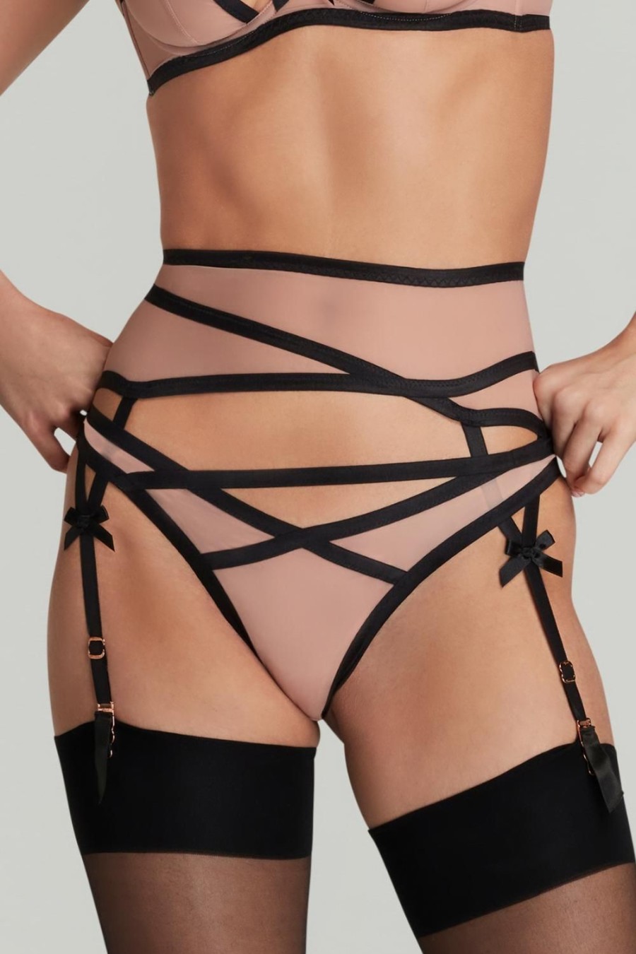 Lingerie Agent Provocateur Suspender Belts | Joan Suspender Mink/Black