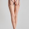 Hosiery Maison Close Nude Stockings | Purple Seam Cut & Curled Stockings Nude/Purple