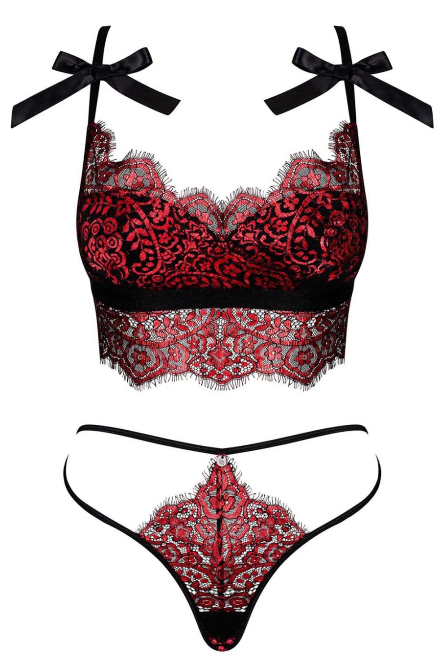 Lingerie Obsessive Lingerie Sets | Redessia Bra & Thong Black/Red