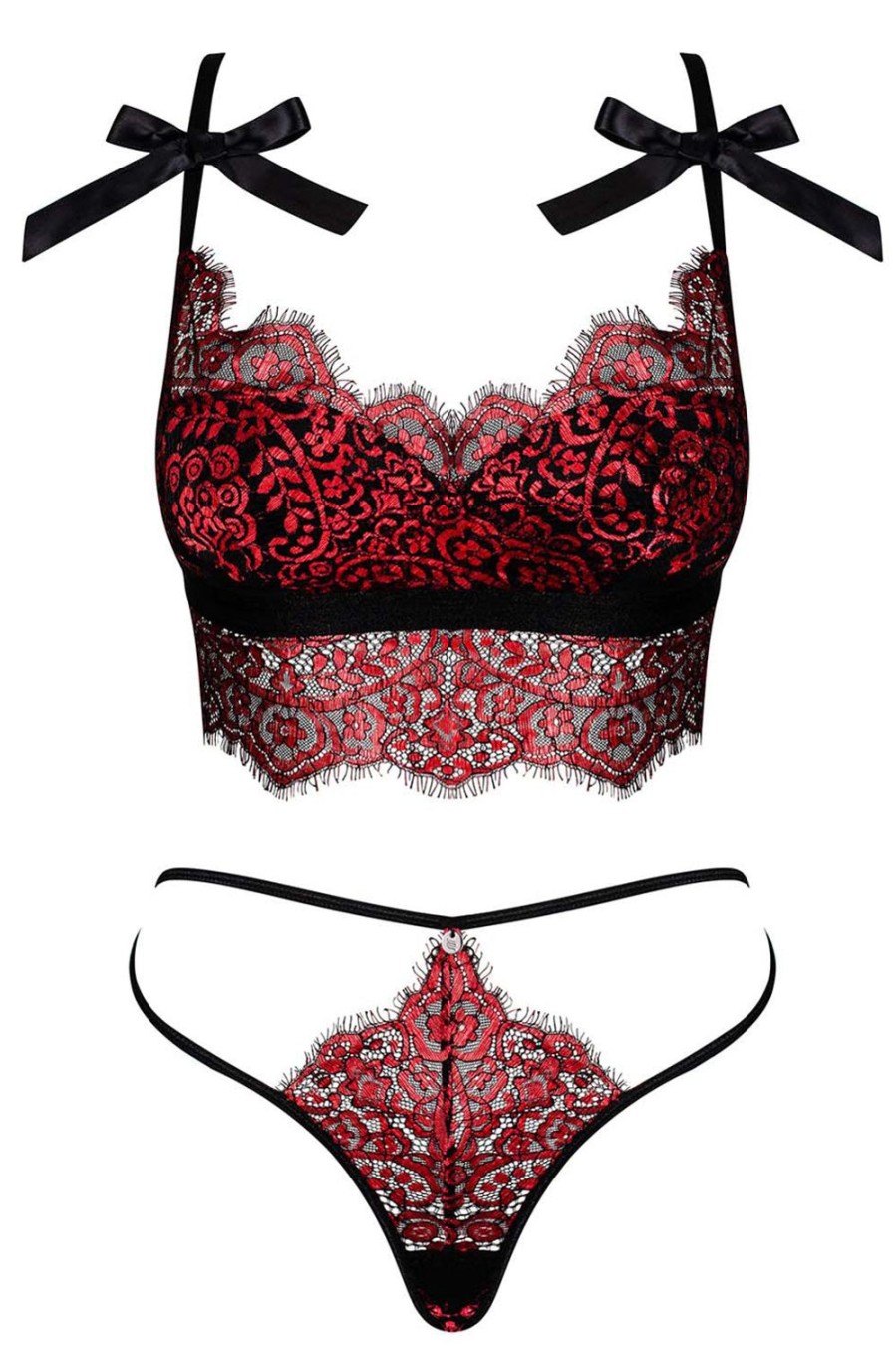 Lingerie Obsessive 2 Piece Sets | Redessia Bra & Thong Black/Red