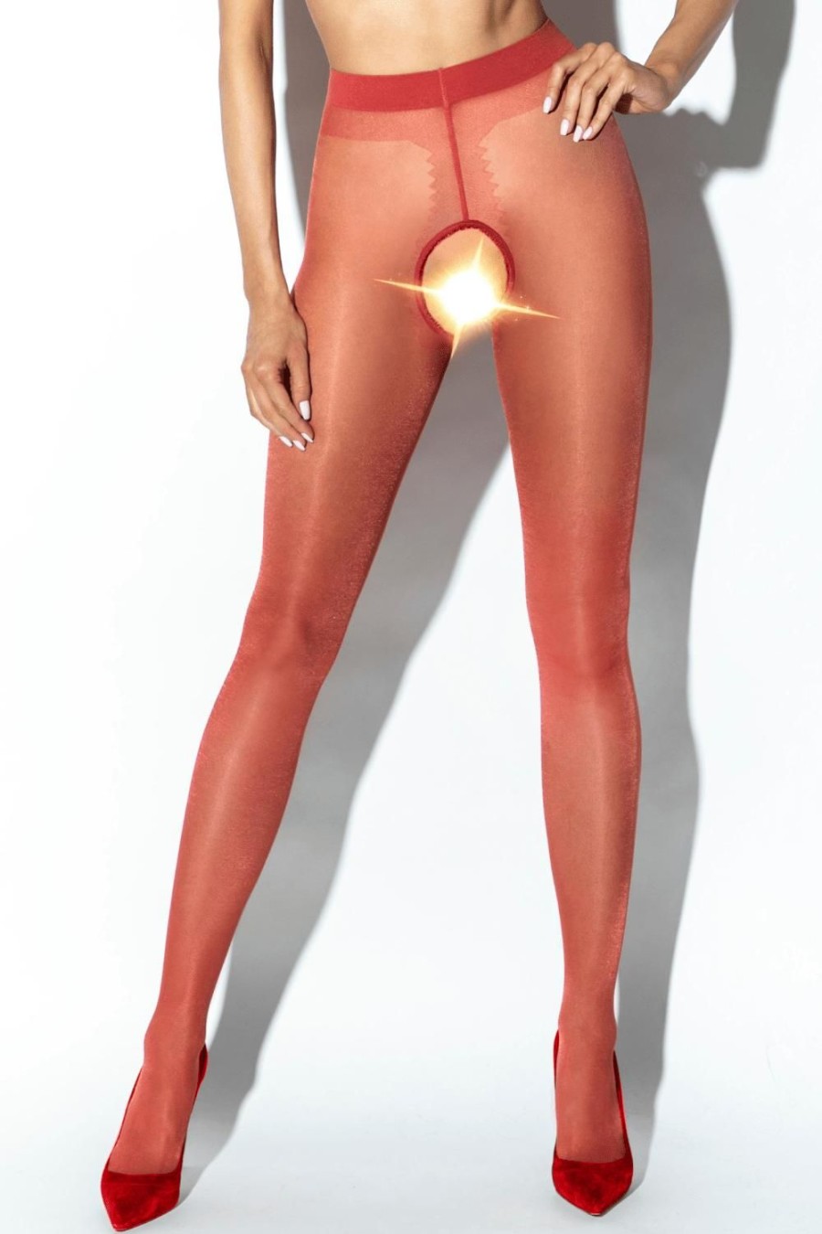 Hosiery Amour Crotchless Tights | Crotchless Gloss Tights 20 Denier Red