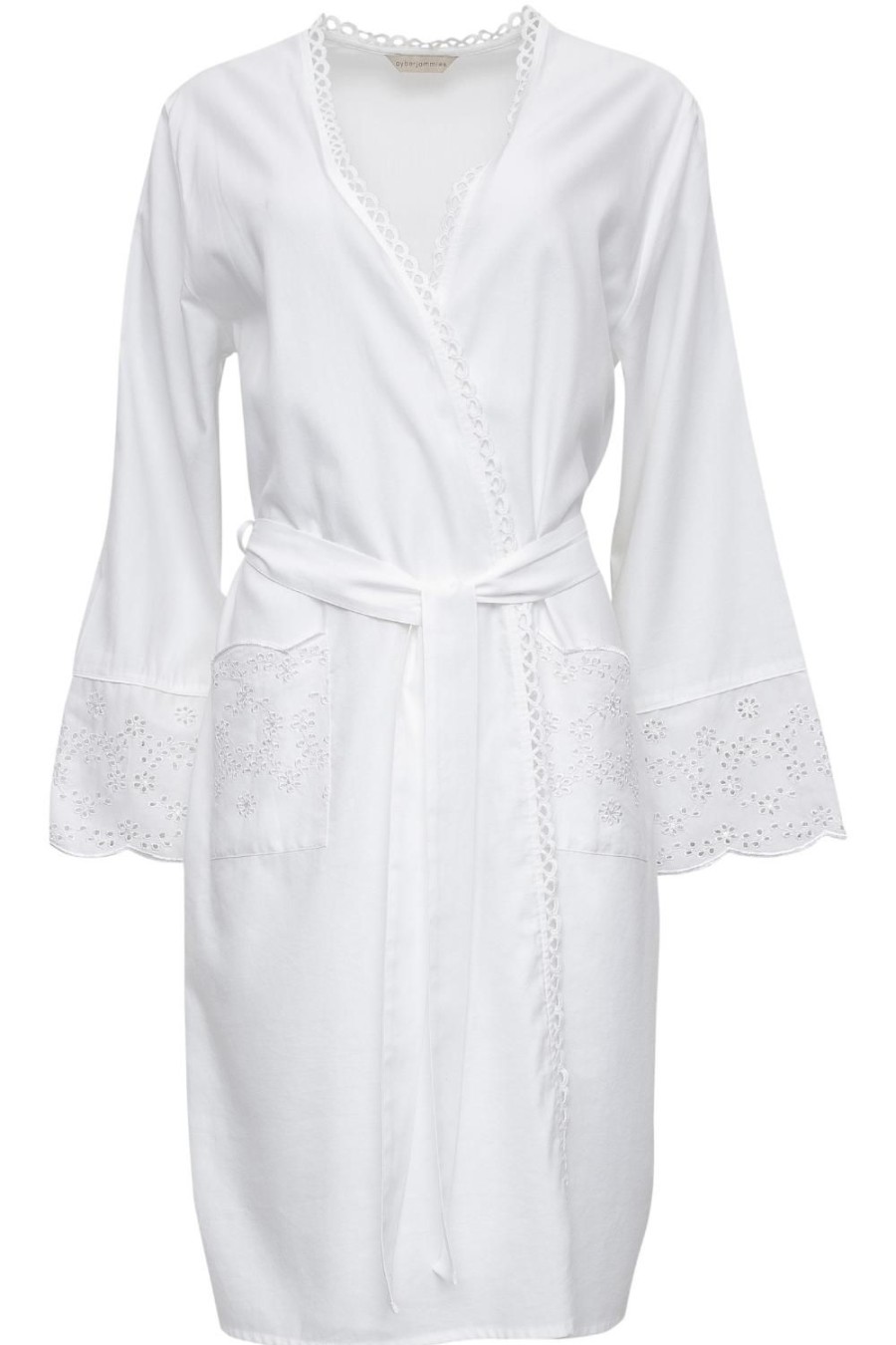 Nightwear Cyberjammies | Saskia Embroidered Short Dressing Gown White