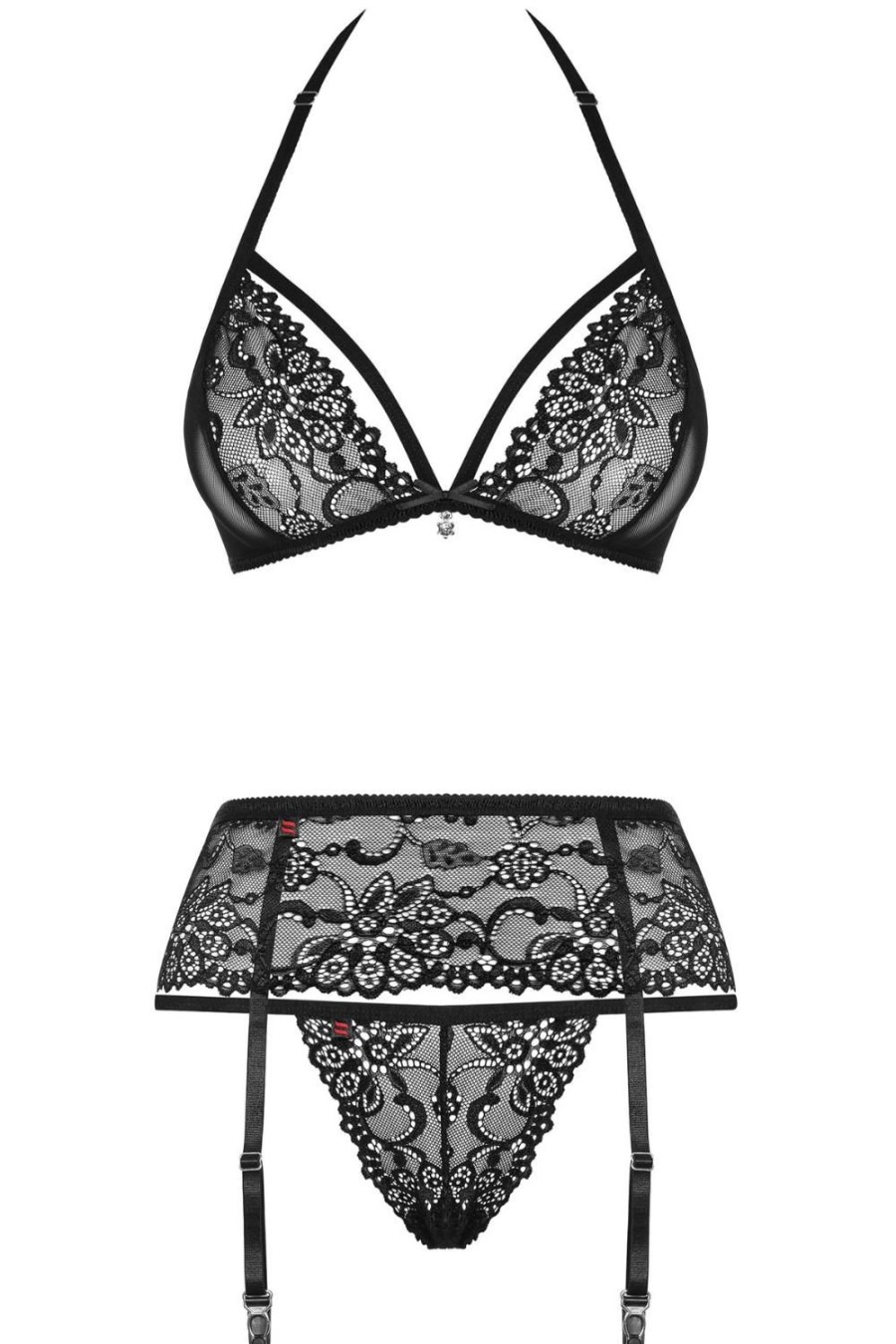 Lingerie Obsessive 3 Piece Sets | 838 Bra, Thong & Garter Belt Black