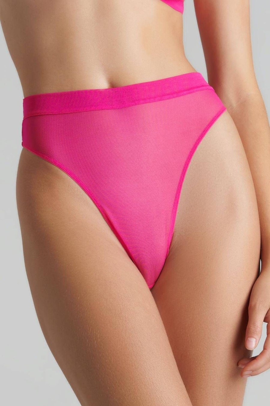 Lingerie Maison Close Thongs | Corps A Corps High Waist Thong Neon Pink