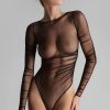 Lingerie Maison Close Bodysuits & Playsuits | Nuit Fauve Long Sleeve Thong Body Black