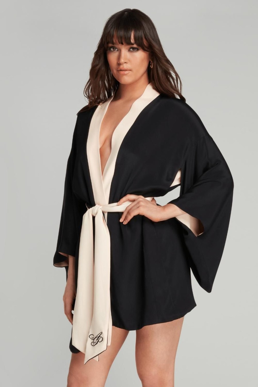 Nightwear Agent Provocateur | Kiki Silk Kimono, Size M-L (Uk 14-18) Black/Pink