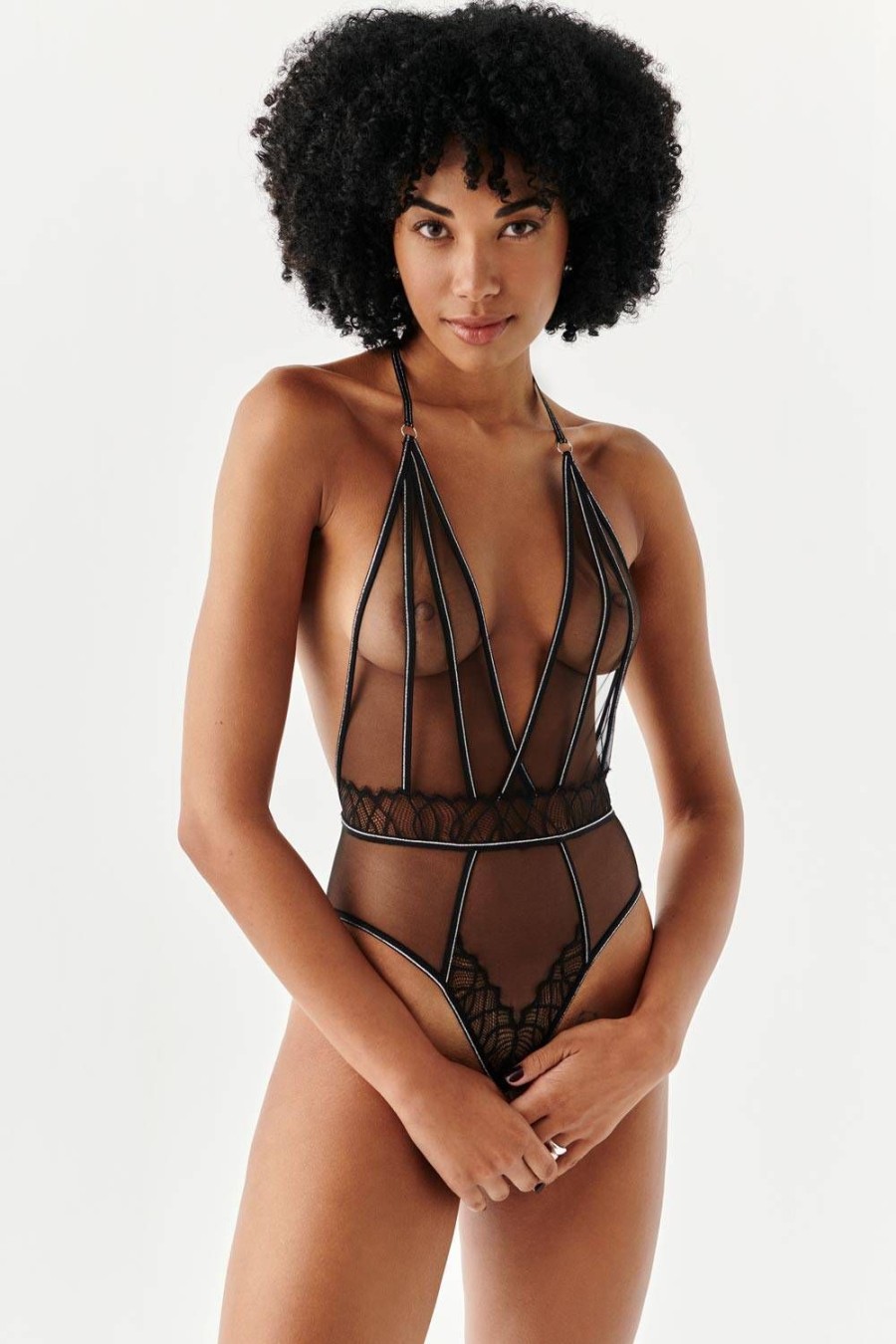 Lingerie Bracli Pearl Thong Bodysuits | Manhattan Bodysuit Black