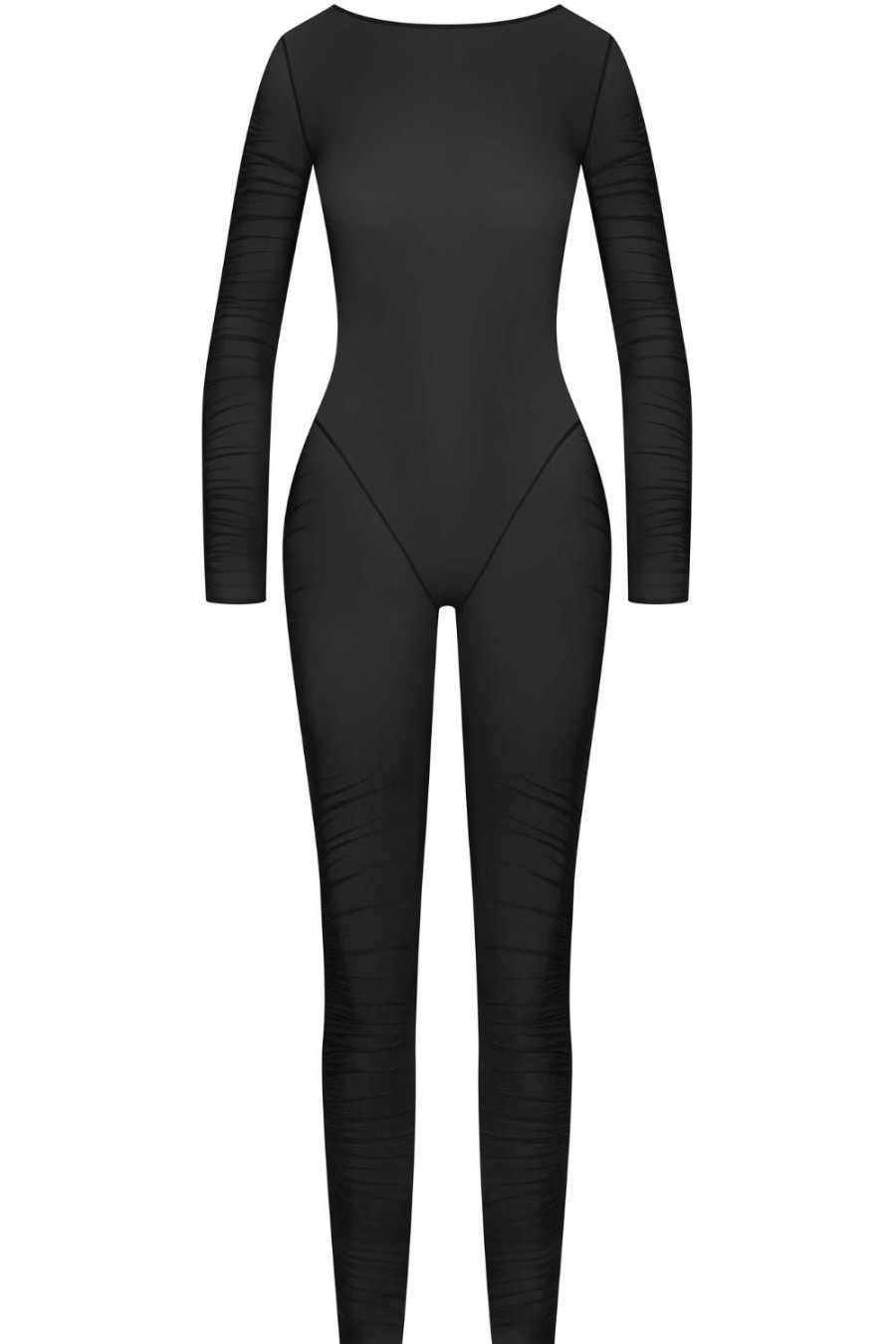 Lingerie Maison Close Catsuits | Nuit Fauve Long Sleeve Naked Back Catsuit Black